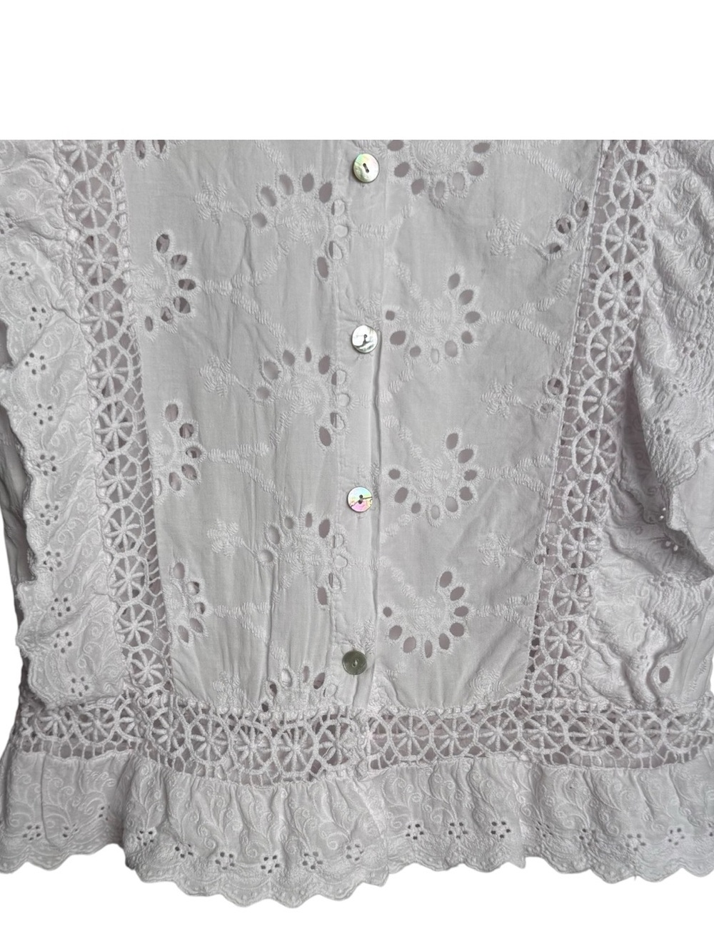 Lungo L’Arno Broderie Angleaise Eyelet Blouse Size Small White Sleeveless Italy - Picture 14 of 15